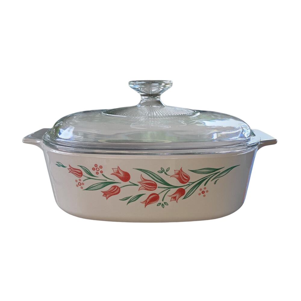 VTG Corning Ware - A-2-B - ROSEMARIE/Pink Tulip - Casserole Dish w/Lid - 2 Liter